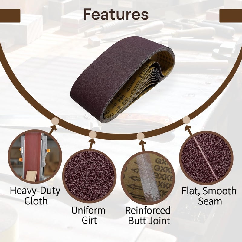 KTHUA Sanding Belts 6×48 inch: 5-Pack 80–400 Grit — Reinforced Butt Joint & Heavy-Duty Cloth — for Reliable High-Load Stock Removal in Wood & Metal Production Shops — Fits 6×48 Industrial Belt Sanders - Image 5